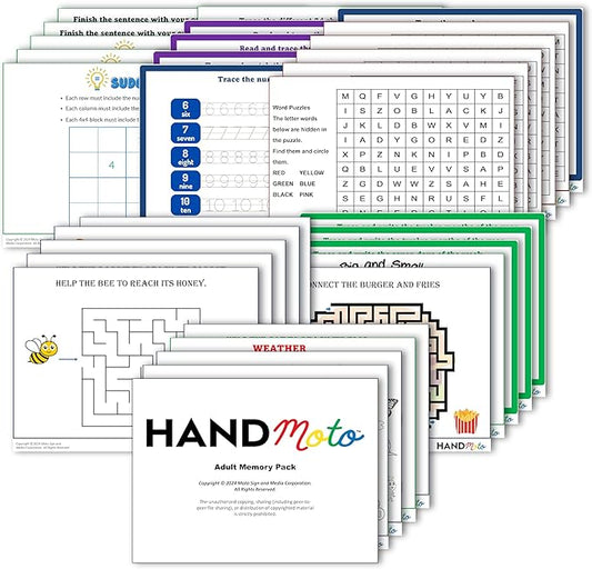 HandMoto Adult Memory Games Activity Pack – Memory Games for Seniors Education & Learning Activity Sheets, Fun Alphabet & Writing Workbooks for Adults & Kids, Kindergarten Workbooks for Handwriting