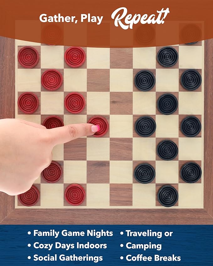 WE Games Wooden Checkers Pieces with Drawstring Storage Bag - 24 Checker Pieces Only - Red & Black, 1.5-inch Diameter