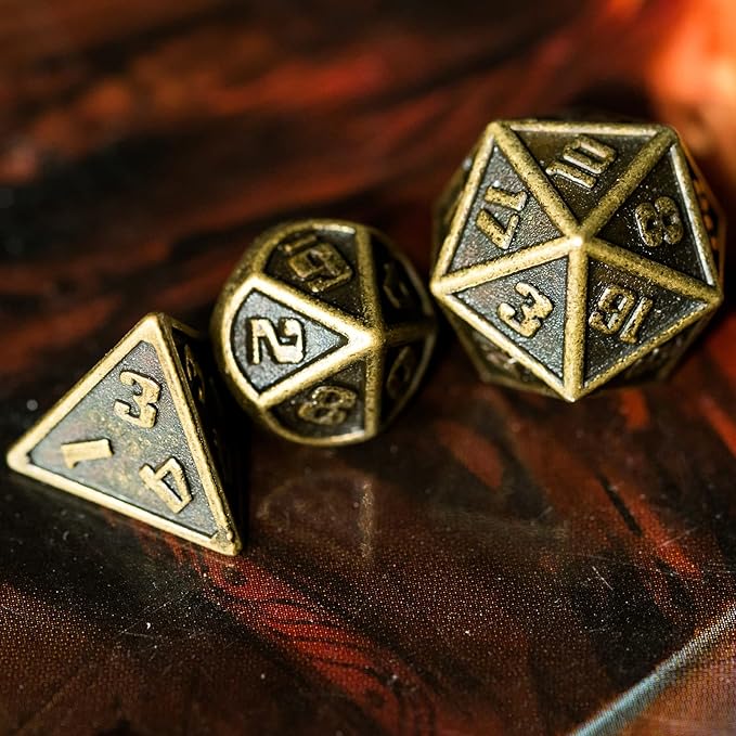 UDIXI 10mm Mini Metal DND Dice Set 7-Die Polyhedral RPG Dice for D&D Dungeons and Dragons Role Playing Game. (Bronze)
