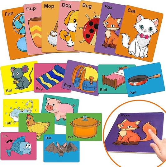 Touch & Feel Flash Cards for Toddlers 1-3,CVC Word Games,Tactile Sensory Toys for Babies Kids,Autism Sensory Products,Texture Sensory Play Mats,Speech Therapy,Learn Animals and Items