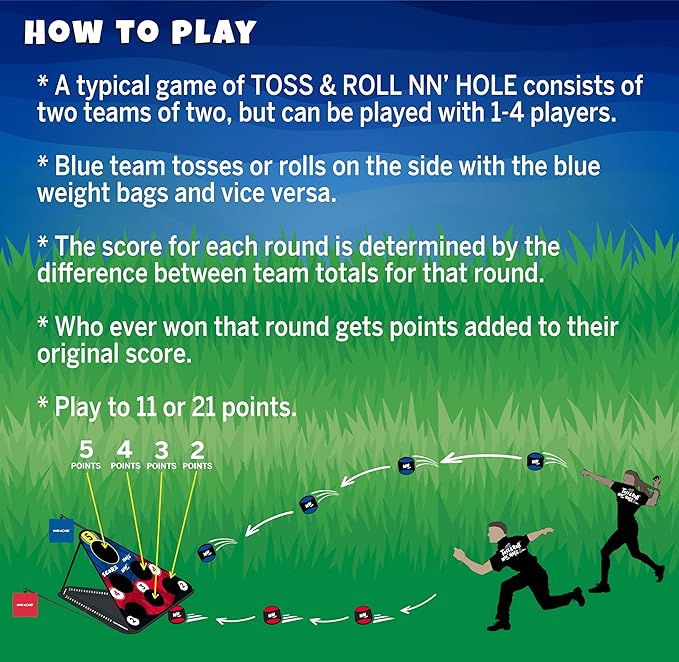 TOSS & ROLL NN' Hole Game Set | Portable Cornhole Set for Water or Land | Bean Bag Balls Toss Outdoor Games for All Ages | Outdoor, Indoor, Beach, Backyard, Tailgating, Camping Game