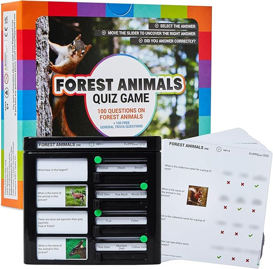 Quiz Device Game - Forest Animals Trivia Quiz Game - 25 Cards - 200 Questions - Educational & Fun - Ideal Travel Games for Kids - Family Quiz Games - Portable Pack - Age 6+