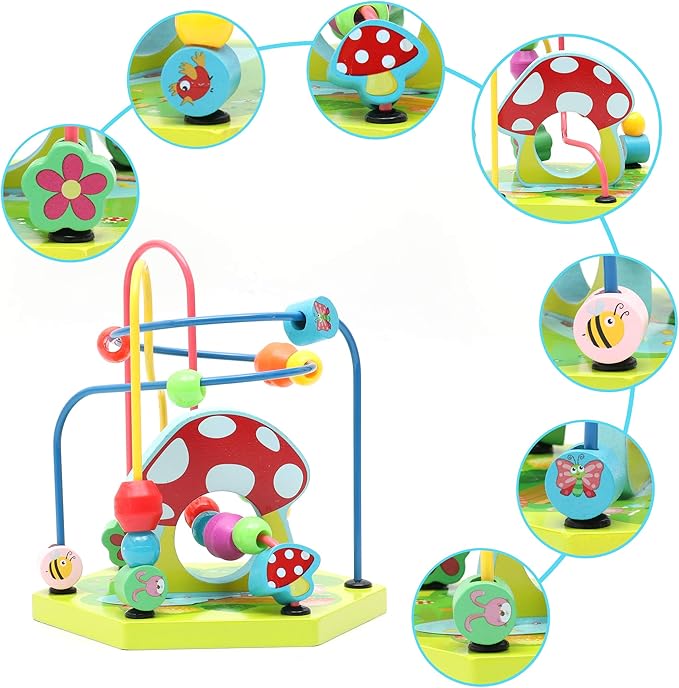 LAVIEVERT 9-in-1 Wooden Play Cube Activity Center Multifunctional Bead Maze Shape Sorter Educational Toys Game for Toddlers & Kids