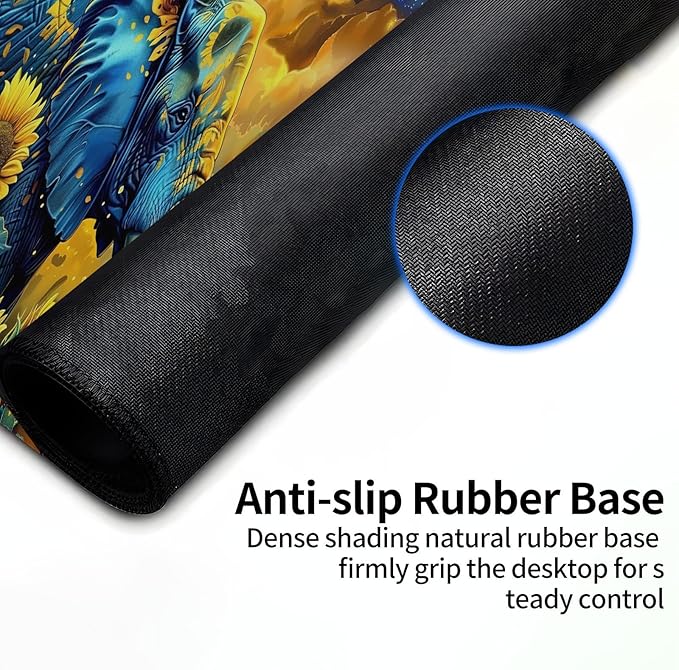 Base for MTG Playmat for Trading Card Games, Non-Slip Rubber Smooth Surface with Stitched Edges, Durable Desk Pad for Card Games, Custom Playmat Anime Playmat, Elephant in Sunflower Field