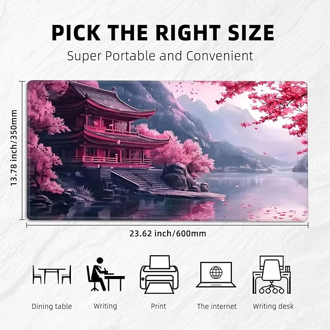 for MTG Playmat with Zones Storage Bag,for TCG Playmat and Playing Card Mat for Magic Board Games, Temple Cherry Tree Non Slip Stitched Edges Game Mat, Rollable Foldable Card Playmats