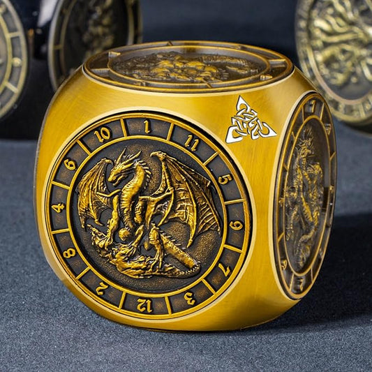 7 in 1 Spinner DND Dice Set, Metal D and D Dragon Dice with Gift Box, Role Playing Dice, Gold