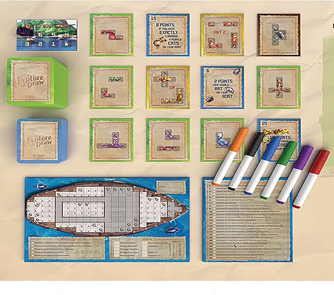 | The Isle of Cats: Explore & Draw - Boardgame, Ages 10+, 1-6 Players, 30-45 Min
