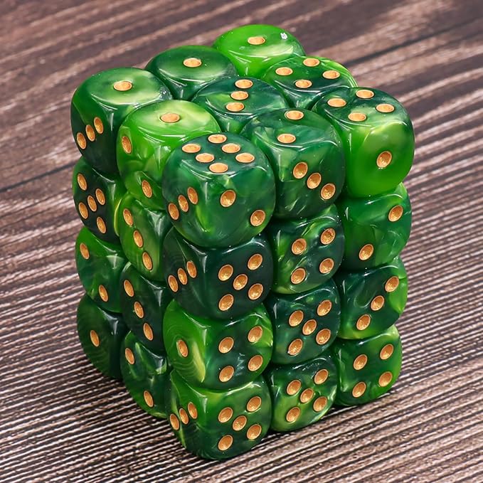 36 Mini Dice Set, 12mm 6 Sided D6 Game Dice, Two Colours (Dark Green & Light Green) with Portable Gaming Box