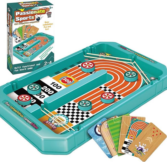 6-in-1 Fast-Paced Gameplay,Board Finger Soccer,Fast Sling Puck Set,Mini Bowling Game,Basketball Shooting Game,Points Game,Kids&Adults Slingshot Board Game,2-4players Interactive Families Toys