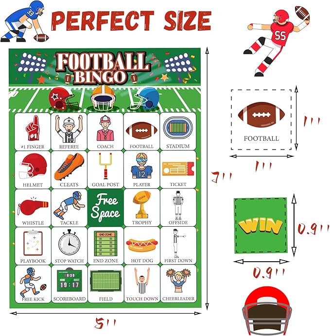 Football Party Games Football Bingo for Adults Kids Football Games 24 Players Football Activities Football Birthday Party Supplies Favors