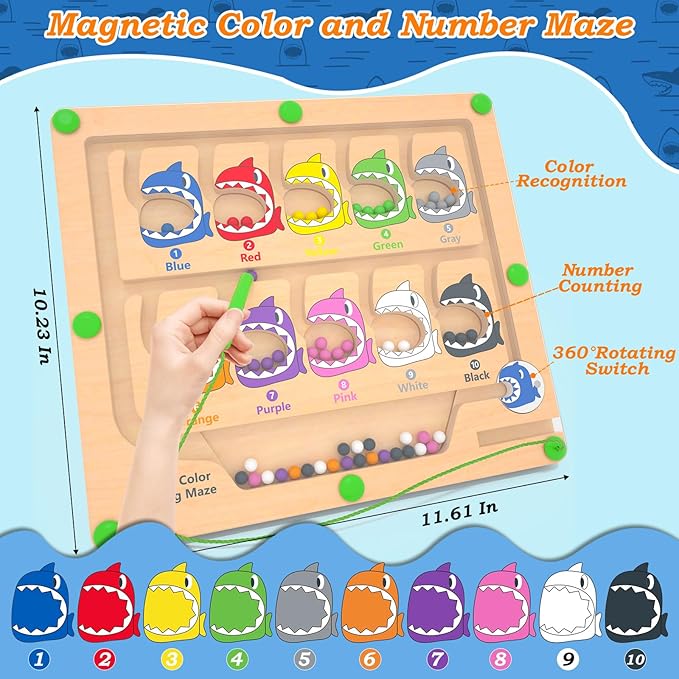 Magnetic Color & Number Maze, Montessori Counting Matching Toys, Wooden Magnet Maze Board Game Toys, Montessori Fine Motor Skills GIFS for 3 4 5 Years Old Preschool Learning Activities