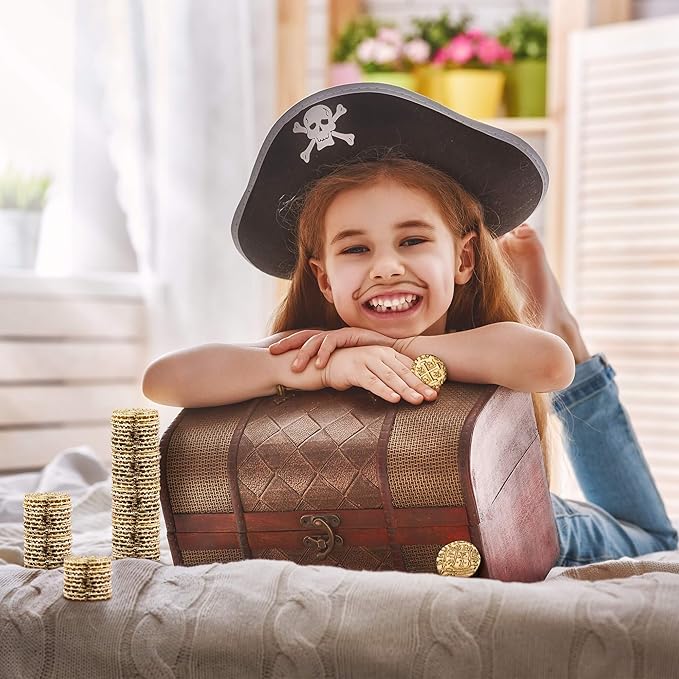 Large Metal Pirate Coins – 35 Gold Treasure Coin Set, Metal Replica Spanish Doubloons for Board Games, Tokens, Toys, Cosplay – Realistic Money Imitation for Treasure Chest - Size 1.18"