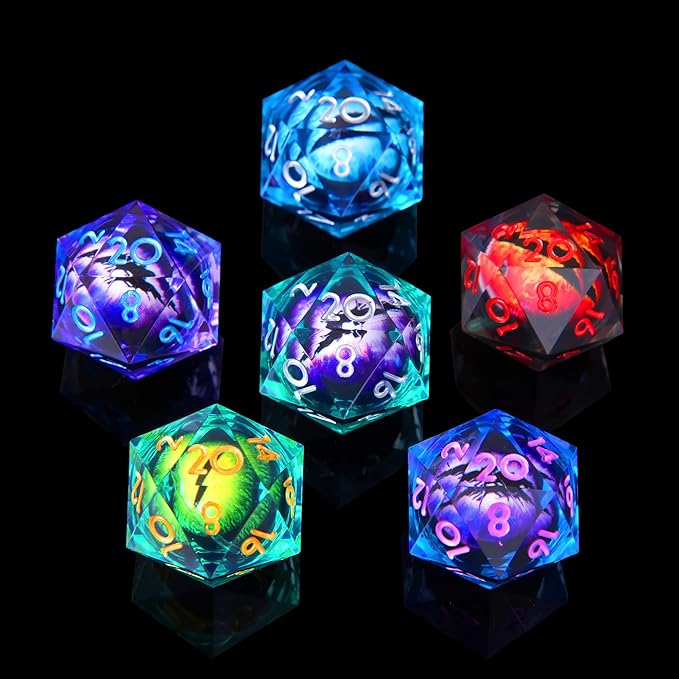 6 Pcs D20 DND Dice Dragon Eye 24mm Liquid Core 20 Sided Dice,Colored Dice Set Resin Sharp Edge 20 Sided D&D for Dungeons and Dragons, Board Games,Parties,Classroom Math Games