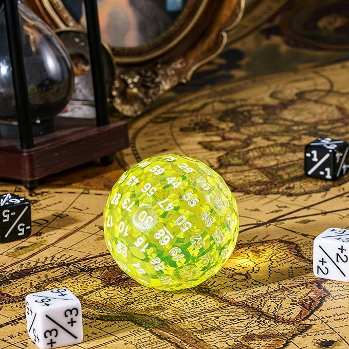 Upgraded D100 Die - 100 Sided Polyhedral Dice 50mm for D&D Games - Single Cube With Metal Storage Tin (T Yellow/White Font)