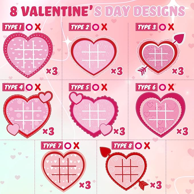 24 Pack Valentines Day Tic Tac Toe Game Strategic Board Felt with Storage Bags Valentine's Day Games Classroom for Party Favors Goodie Bags Gift Exchange Prizes(Heart)