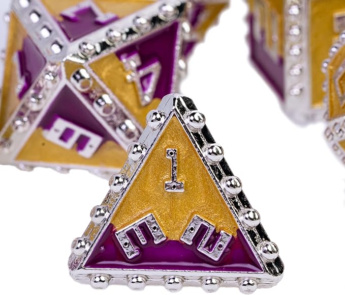 UDIXI Metal Dice Set, Metal DND Dice Set Rivet D&D Set for Dungeons and Dragons Role Playing Games (Purple Golden)