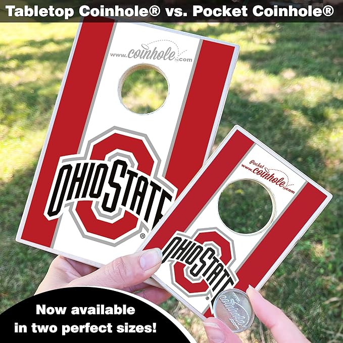 Tabletop Cornhole Game Set | Officially Licensed College Mini Football Cornhole Board Game | Includes Coins