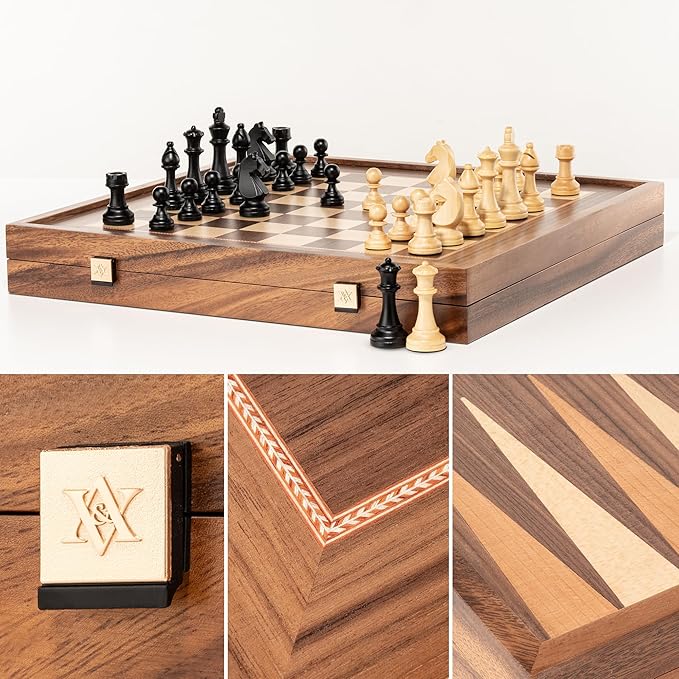 A&A 16.5 inch Deluxe 3 in 1 Wooden Backgammon Set-Chess Set with Checkers/ 3.0 inch King Height Staunton Chess Pieces