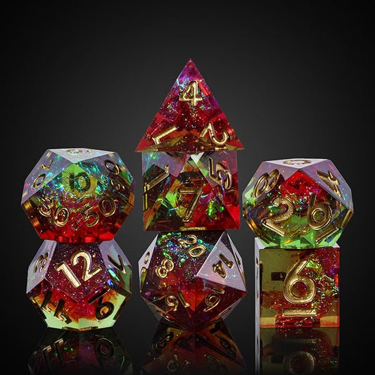 7PCS DND Dice Set,Handmade Sharp Edge Dice Set D&D RPG Polyhedral Die,for Dungeons and Dragons TTRPG Games Roleplaying Games Pathfinder,with Gift Box(Green with Red)