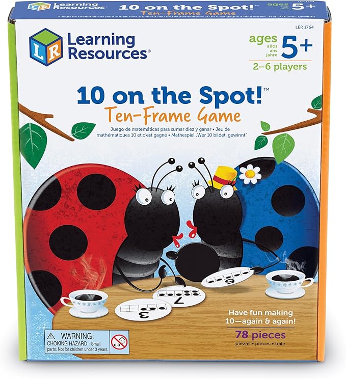 Learning Resources 10 on the Spot Ten Frame Game - 2-6 Players, Ages 5+ Math Learning Games for Kids, Kindergartner Activities