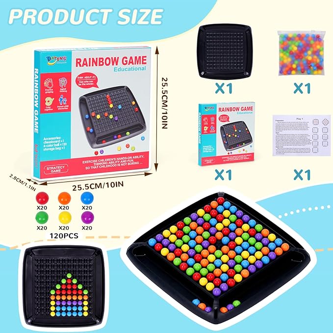 120PCS Intellectual Chessboard - Dual Duel, Strategy Board Games Chess Board with 120 Rainbow Ball, Fun Table Top Strategy Game, Strategy Board Games Chess Board for Kids & Adults (D)