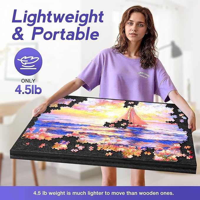 Hatisan Puzzle Board with Drawers and Cover, Portable Felt Puzzle Table for Adults,Foldaway Jigsaw Puzzle Board for Birthday (Dark Grey, 1000 PCS)