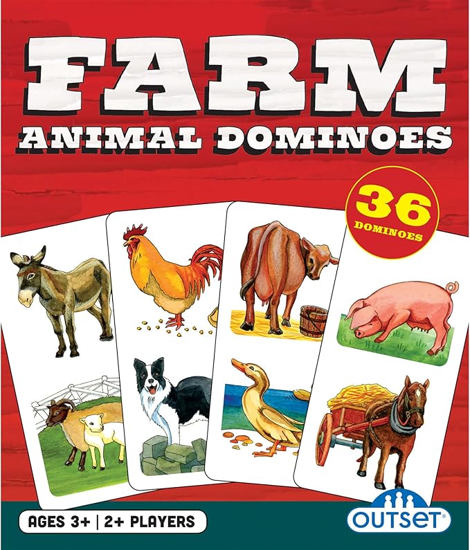 Farm Animal Dominoes - Outset Media, Classic Matching Card Game, No Reading Required, Childen & Preschoolers, Ages 3+