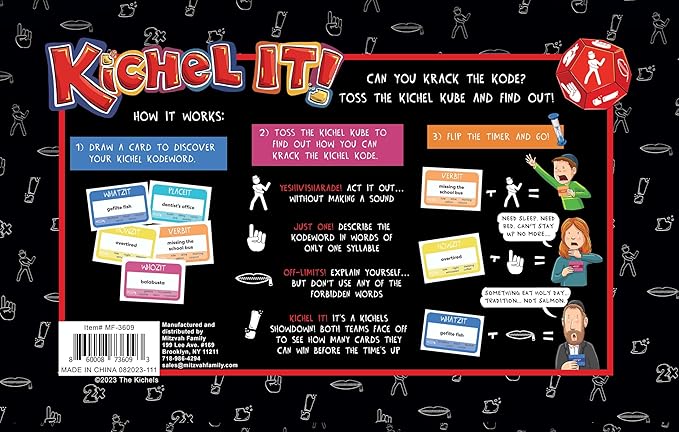 Kichel It- A Card Game for Jewish Family- Kids & Adults- Boys Girls- All Ages Who Like Hilarious Hints, Frenetic Guessing, Inept Acting- Years 8 to 120