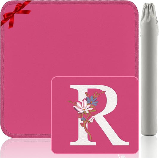 Mahjong Mat | Neoprene Anti-Slip Noise Reduction, Simple Design & Embroidery | 32.4x32.4 Inch Pink | Perfect for Mahjong, Board Games & Tile Games | Elegant Gift(Custom R Letter)