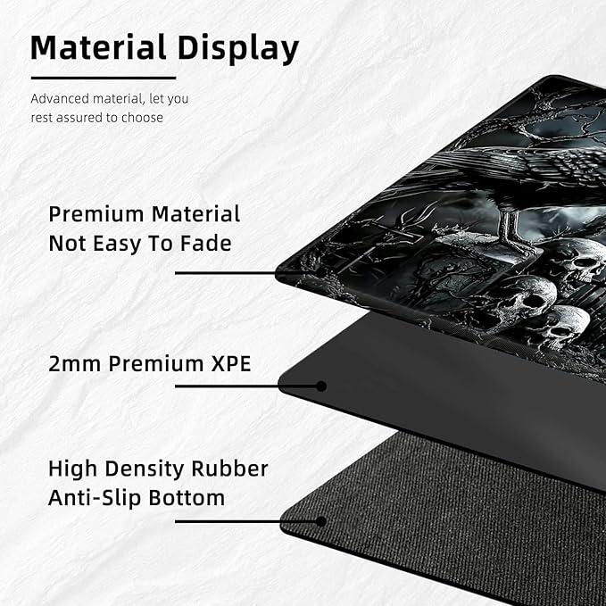 for MTG Playmat with Storage Bag, for TCG Playmat and Playing Card Mat for Magic Board Games, Non-Slip Ravens Skull Desk Mat, Stitched Edges Game Mat, Rollable & Foldable Card Playmat