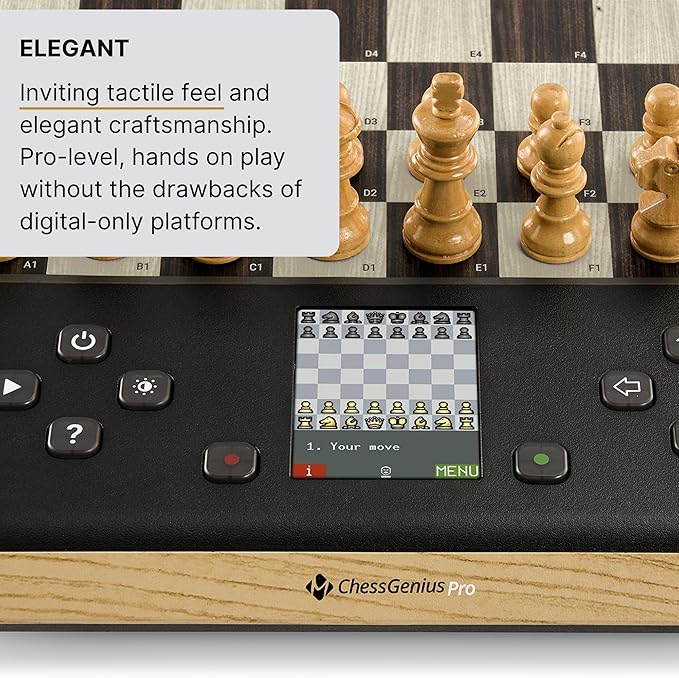 Millennium Electronic Chess Board - ChessGenius Pro Wood Edition - Beginner to Advanced - Interactive Strategy & Learning - Handcrafted Wood Pieces - AI Chess Board - User Friendly - LCD Display
