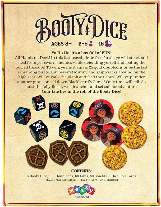 Booty Dice | Quick Pirate Dice Game | Great for Family Game Night | Perfect for Kids and Adults | Ages 8 and up