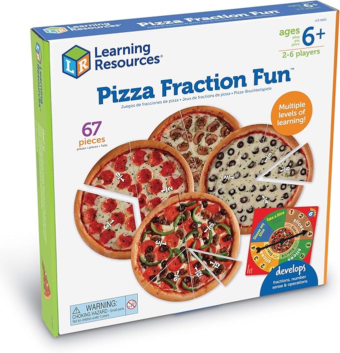 Learning Resources Pizza Fraction Fun Game, 13 Fraction Pizzas, 67 Piece Game, Ages 6+