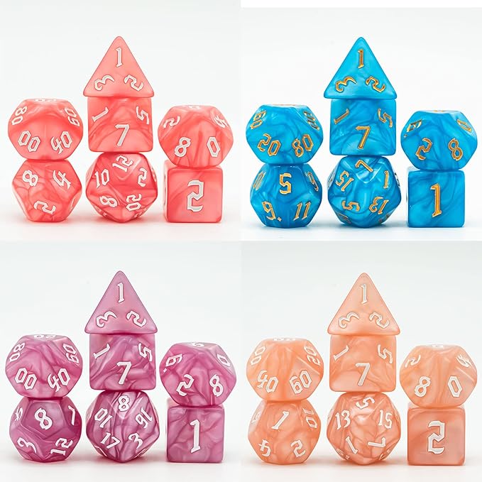 6 Sets DND Dice Polyhedral Dice Set (42pcs) with 1 Large Leather Bag, D&D Dice Set for Dungeons and Dragons, RPG Table Games. (6 Sets Sickle Font Pearl Patte)