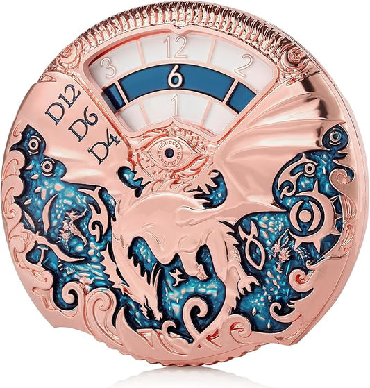 DNDND Dragon Roulette Metal Spinner Dice 7-in-1 Spinning DND Dice Set with Gorgeous Gift Box for Dungeons and Dragon and Role Playing Game(Rose Gold with Teal)