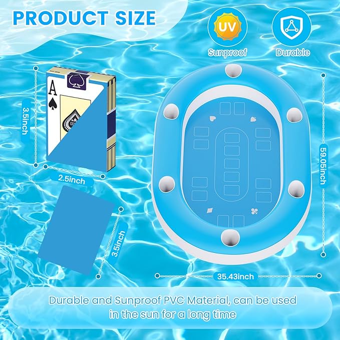 Extra Large Floating Games Table with Waterproof Playing Cards, Inflatable Pool Bar for Adults, Pool Accessories Hot Tub Tray Inflatable Food Drink Holder for Summer Party Indoor Outdoor Beach Pool