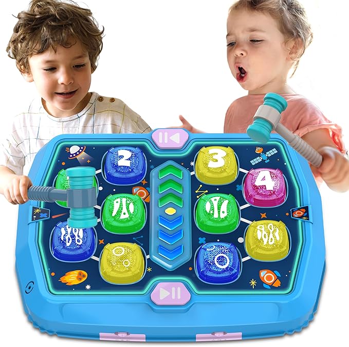 Hammer Mole Game Toy for Toddlers, Toys for 3 4 5 6+ Year Old Boys/Girls, Interactive Educational Pounding Toys with 2 Hammers, Sound & Light, PK Mode, Birthday Xmas Toy Gifts for Kids Age 3 4 5 6+