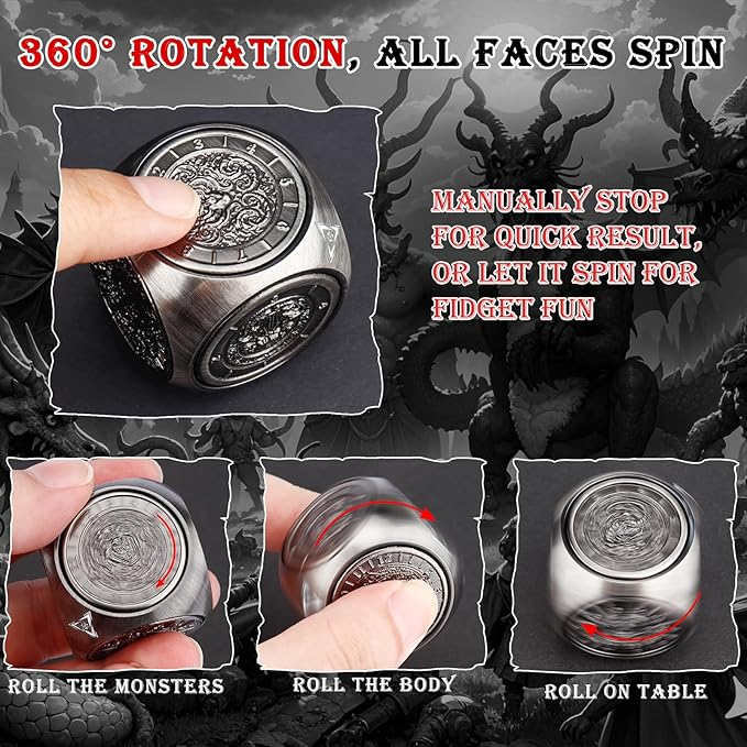 Haxtec Spinner Dice 7-in-1 Metal DND Dice Set Unique Dice Spinner Goblins Metal D&D Die for Dungeons and Dragons DND Gifts