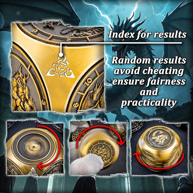7 in 1 Spinner DND Dice Set, Metal D and D Dragon Dice with Gift Box, Role Playing Dice, Gold