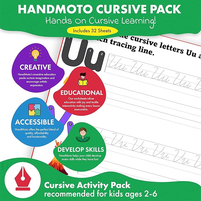 HandMoto Cursive Activity Pack - Easy & Enjoyable Cursive Learning with Whiteboard