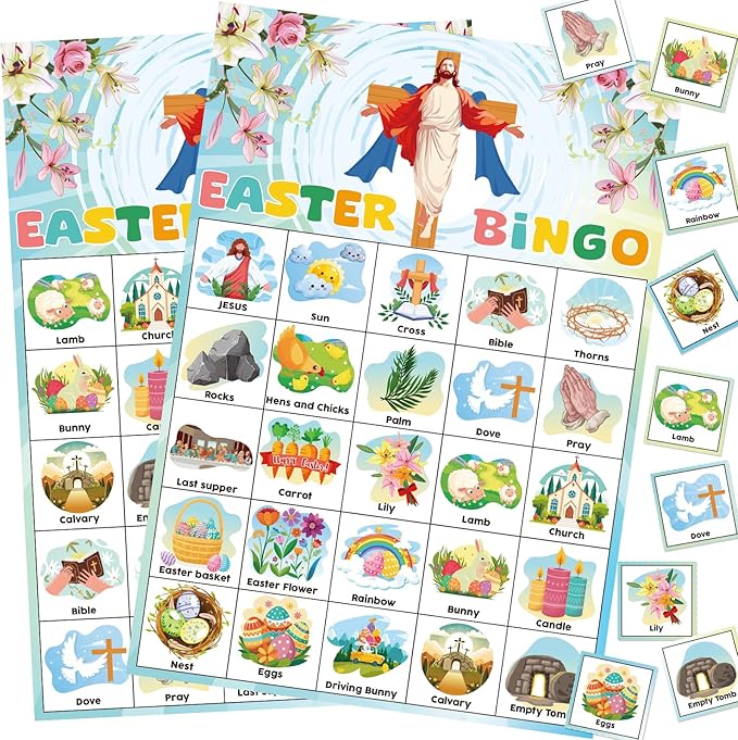 Easter Bingo Game Cards - 24 Players Bingo Games Indoor Activities Gifts Party Favors, Family Open Day Holiday Parties Supplies, Easter Basket Filler Stuffers