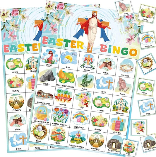 Easter Bingo Game Cards - 24 Players Bingo Games Indoor Activities Gifts Party Favors, Family Open Day Holiday Parties Supplies, Easter Basket Filler Stuffers