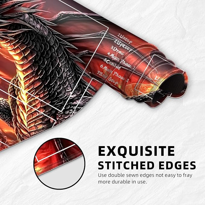 for MTG Playmat with Zones Storage Bag, for TCG Playmat and Playing Card Mat for Magic Board Games, Fire Dragon Non-Slip Stitched Edges Game Mat, Rollable Foldable Card Playmats