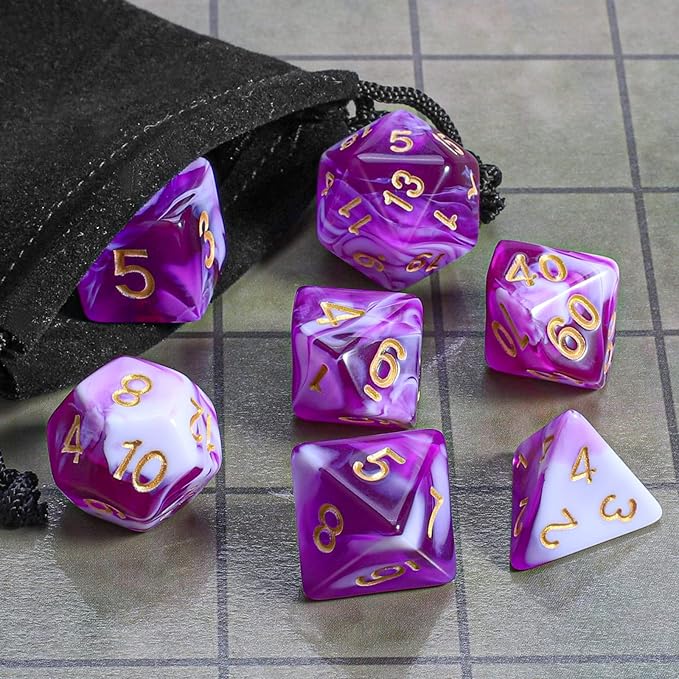 CiaraQ DND Polyhedral Dice Set with a Black Dice Bag for D&D RPG MTG Role Playing Table Games