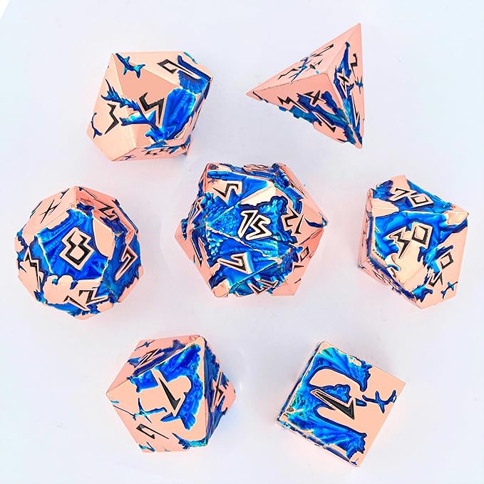 Rule Dice Metal DND Dice Set Dungeons and Dragons Dice, D&D Dice Unique Polyhedral MTG RPG Role Playing D and D Dice Set, Role Playing Game Dice Set with D & D Dice Gifts Box(Rose Gold)