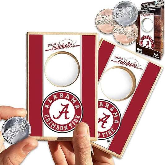 Tabletop Cornhole Game Set | Officially Licensed College Mini Football Cornhole Board Game | Includes Coins
