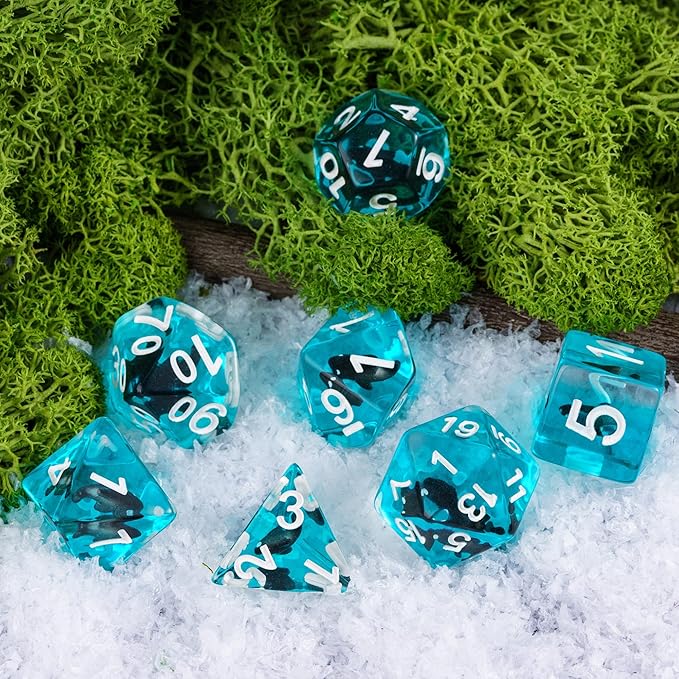 UDIXI Shark DND Dice Set, Resin D&D Dice Set Blue Ocean Polyhedral d and d Dice Set for Dungeons and Dragons RPG and Other Tabletop Games
