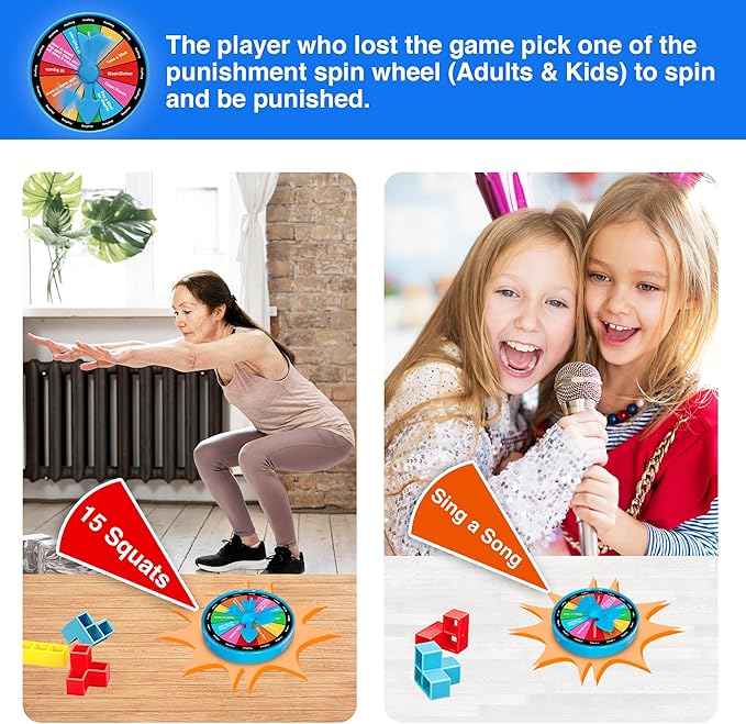 iYuePeng 16PCS Tetra Balance Tower Drop Game Fun Stacking Blocks with Storage Box & Wheel Spinner Balancing Interactive Board Games for Kids Age3+ Perfect for Family Game Night, Classroom