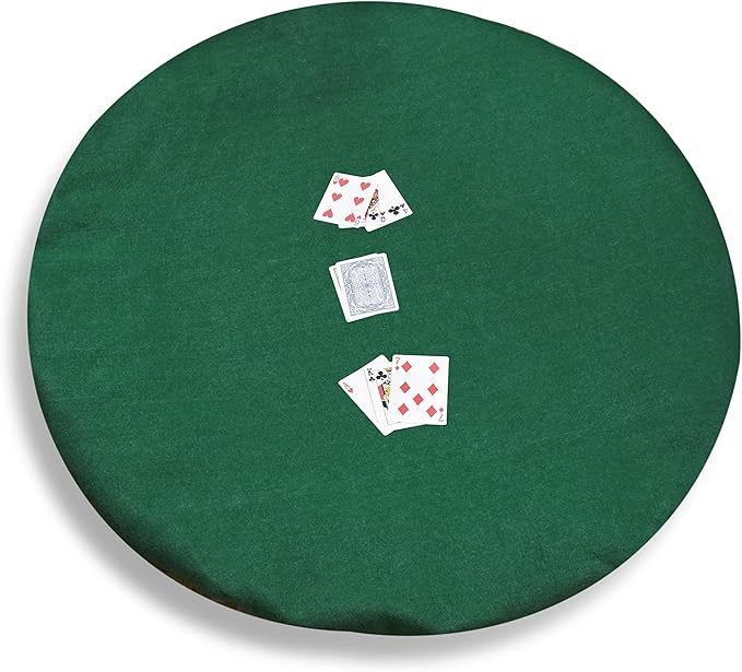 Katai Poker Table Cover - Green Felt Casino Style for Game Night, Poker, Mahjong, Board Games, Round Table Top, 36-48 Inch, Noise Reducing, Slip Prevention, Smooth Fabric, Includes 6 Cork Coasters