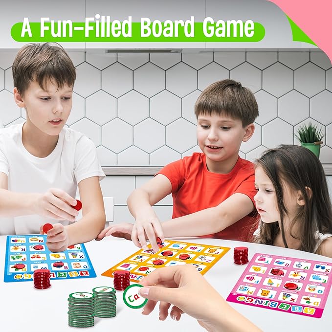 SpriteGru Alphabet & CVC Bingo Game, 12 Bingo Board ABC Letters, CVC Words Phonetic Game, Letters Phonetic Awareness Early Educational Learning Toys - Ages 4 and up, Perfect for Classroom & at Home